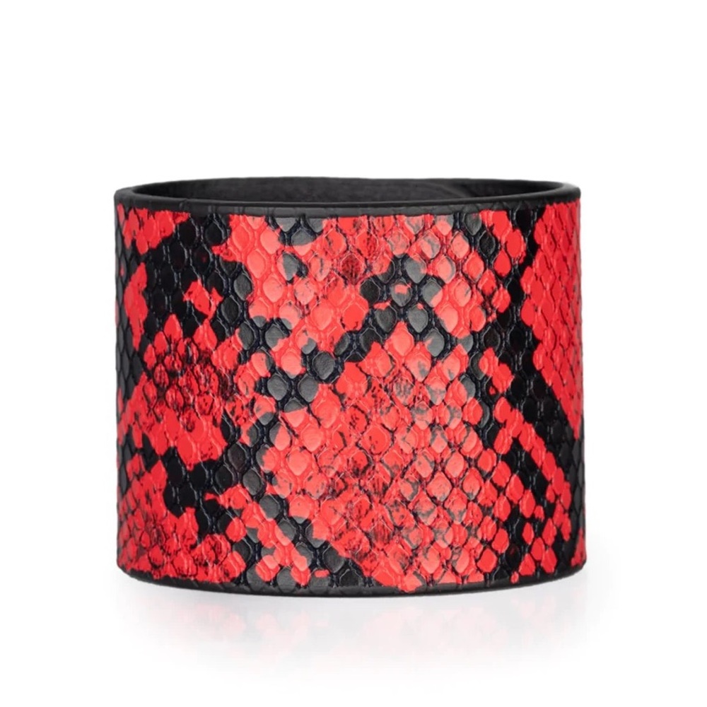 The Rest is HISS-tory History Red & Black Snake Print Urban Snap Bracelet - Picture 2 of 2